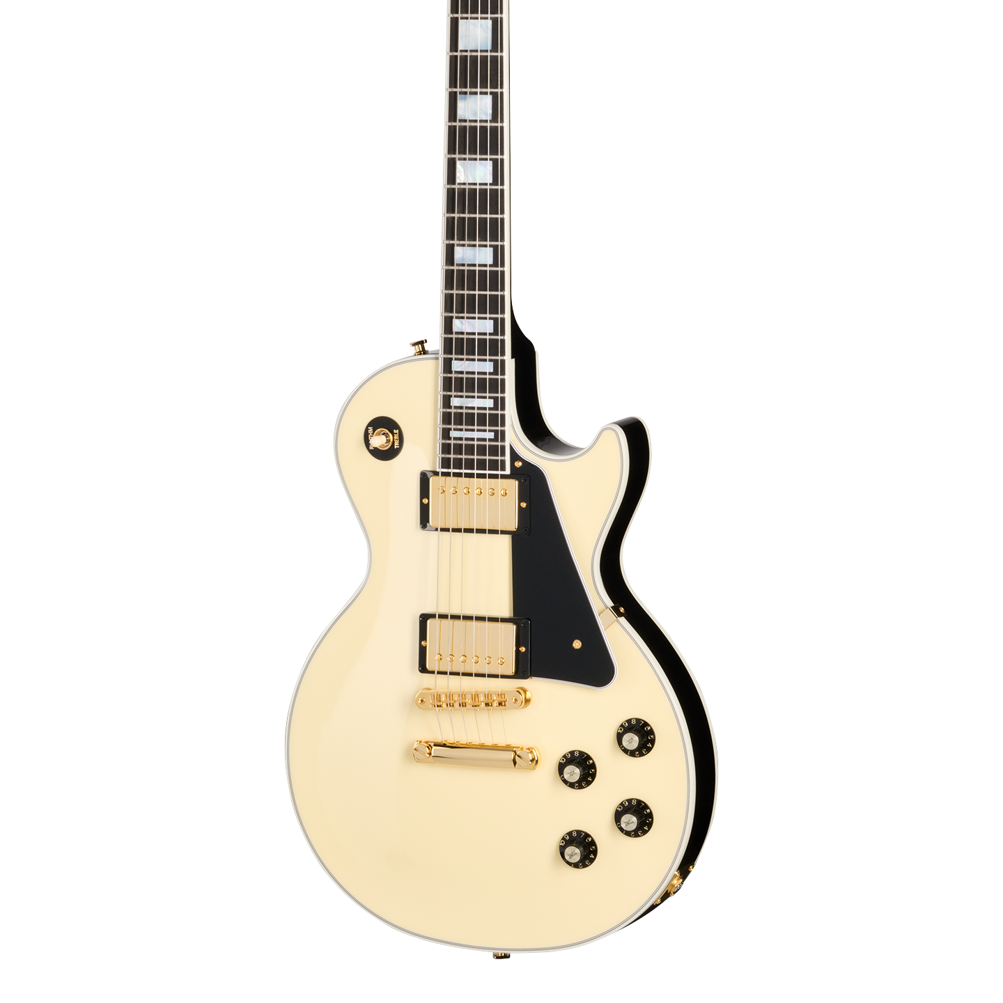 Front of Gibson Les Paul Custom 70s Buttercream Top.