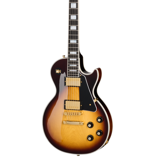 Front of Gibson Les Paul Custom 70s Tobacco Burst.
