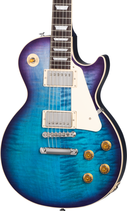 Front of Gibson Les Paul Standard 50s Figured Top Blueberry Burst.