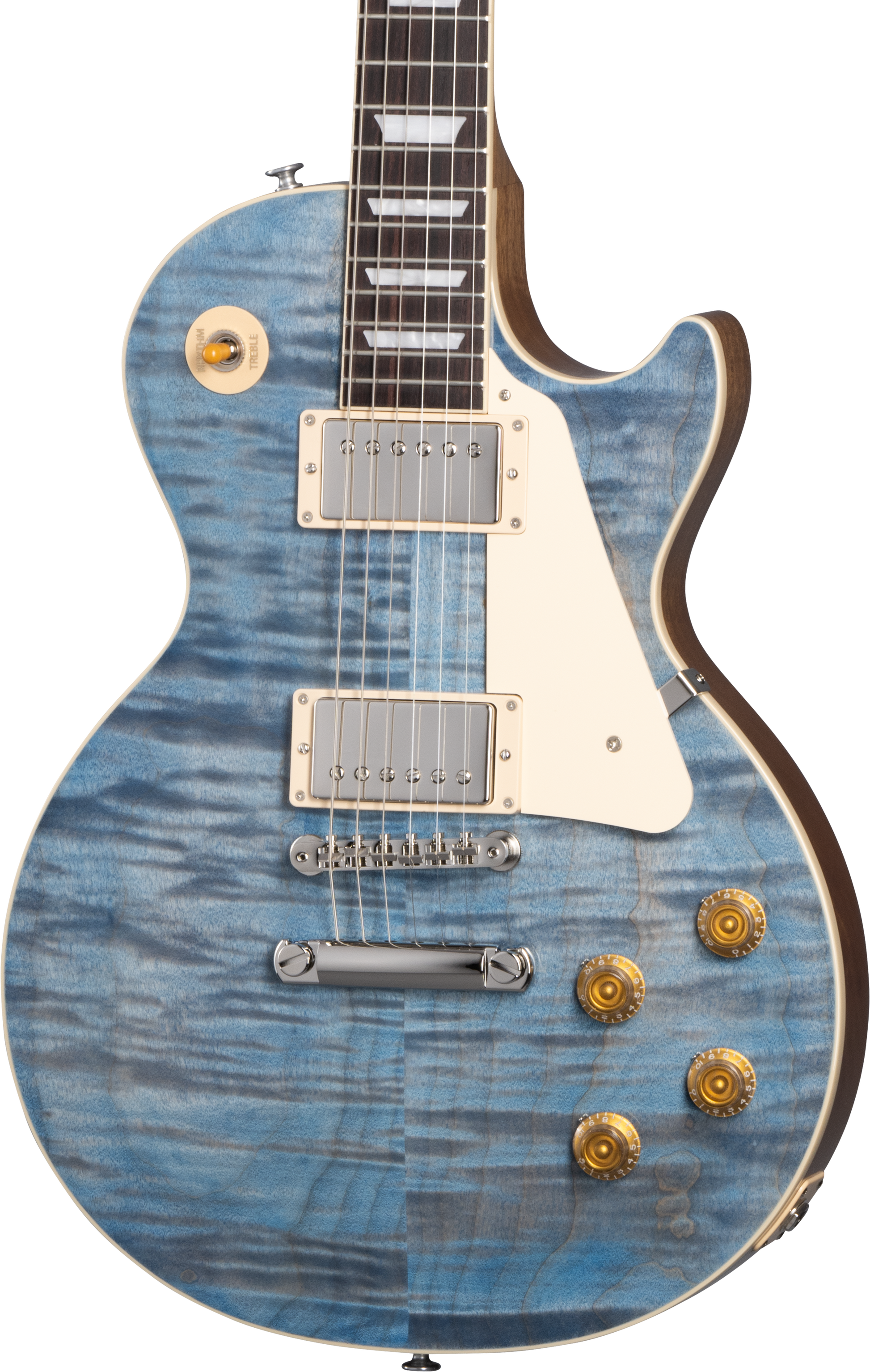 Front of Gibson Les Paul Standard 50s Figured Top Ocean Blue.