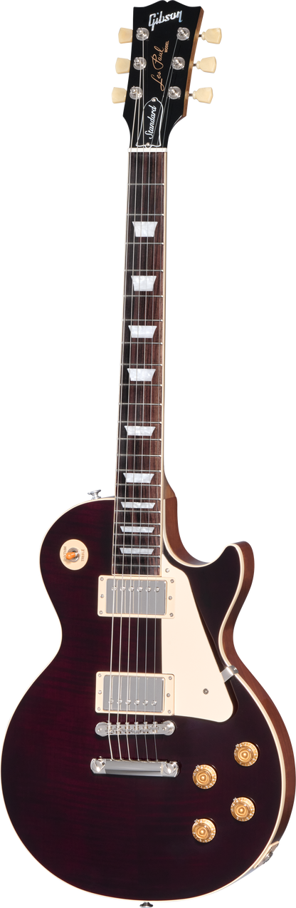Full frontal of Gibson Les Paul Standard 50s Figured Top Translucent Oxblood.