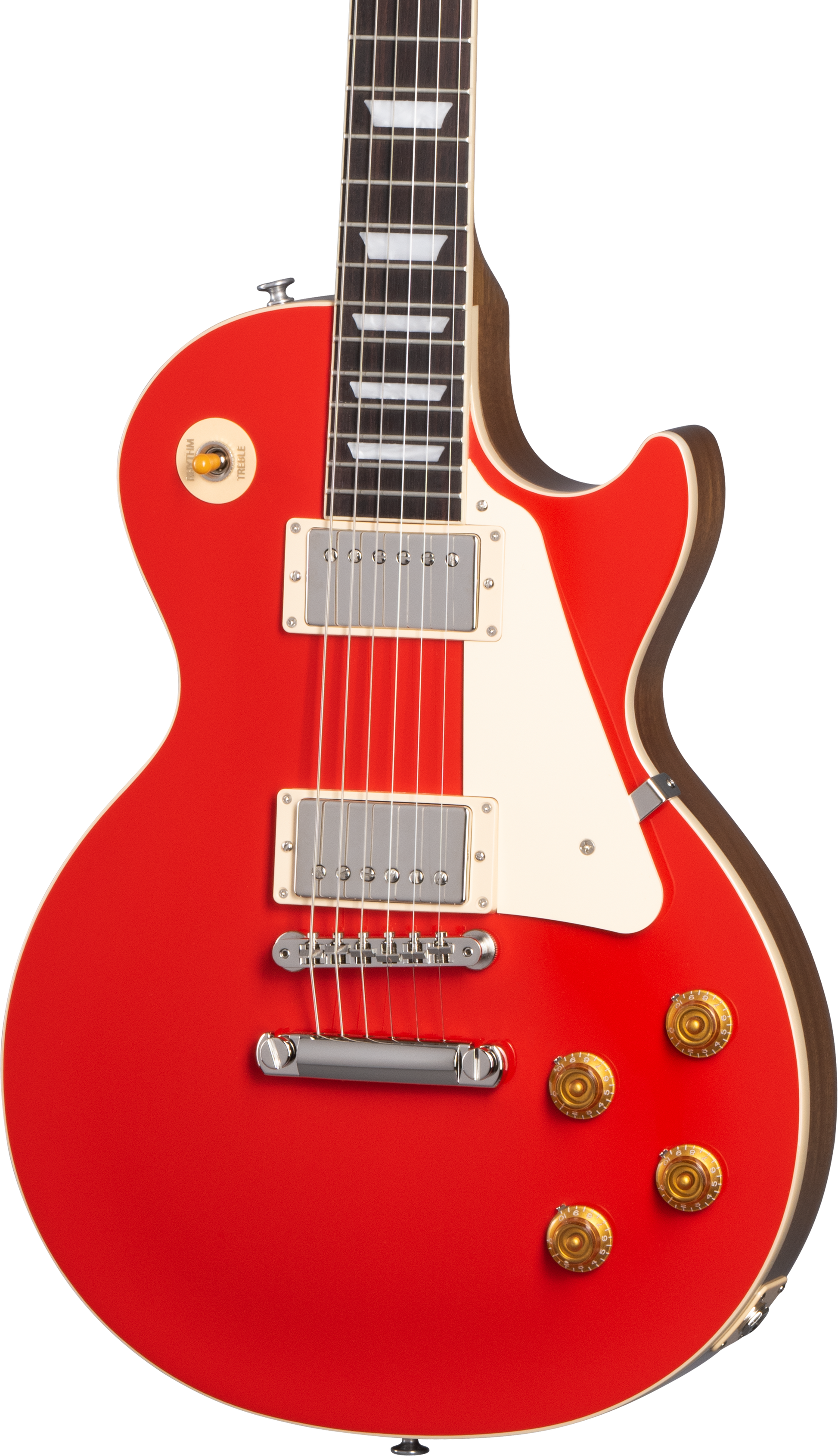 Front of Gibson Les Paul Standard 50s Plain Top Cardinal Red Top.