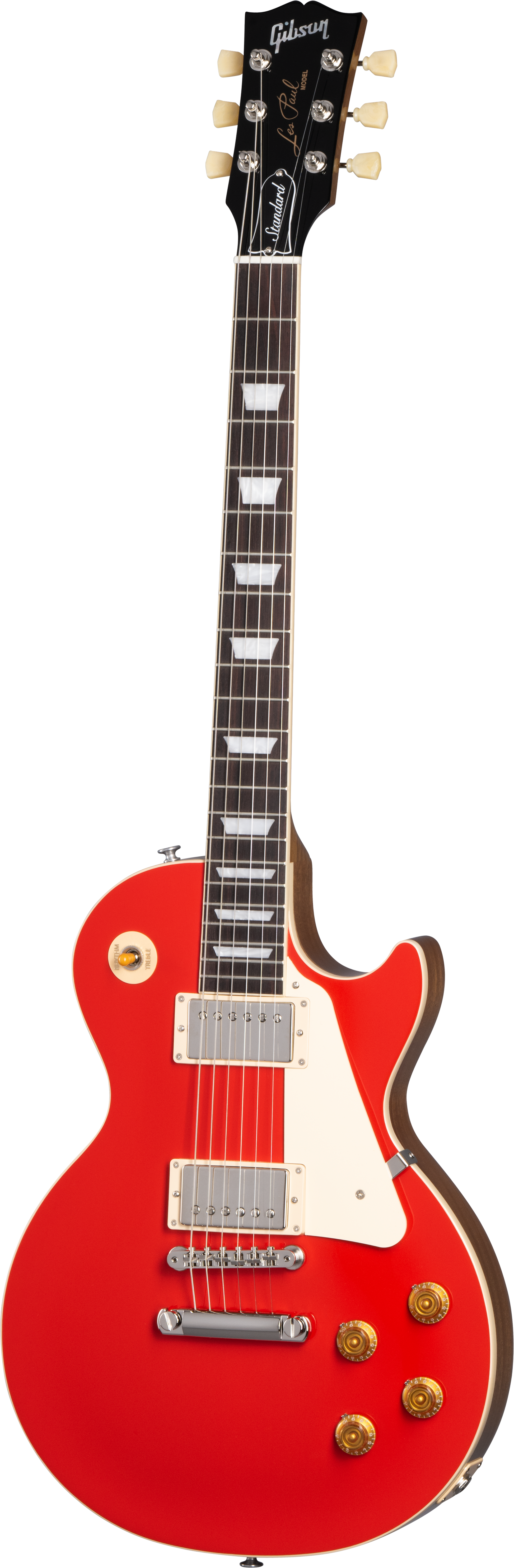Full frontal of Gibson Les Paul Standard 50s Plain Top Cardinal Red Top.