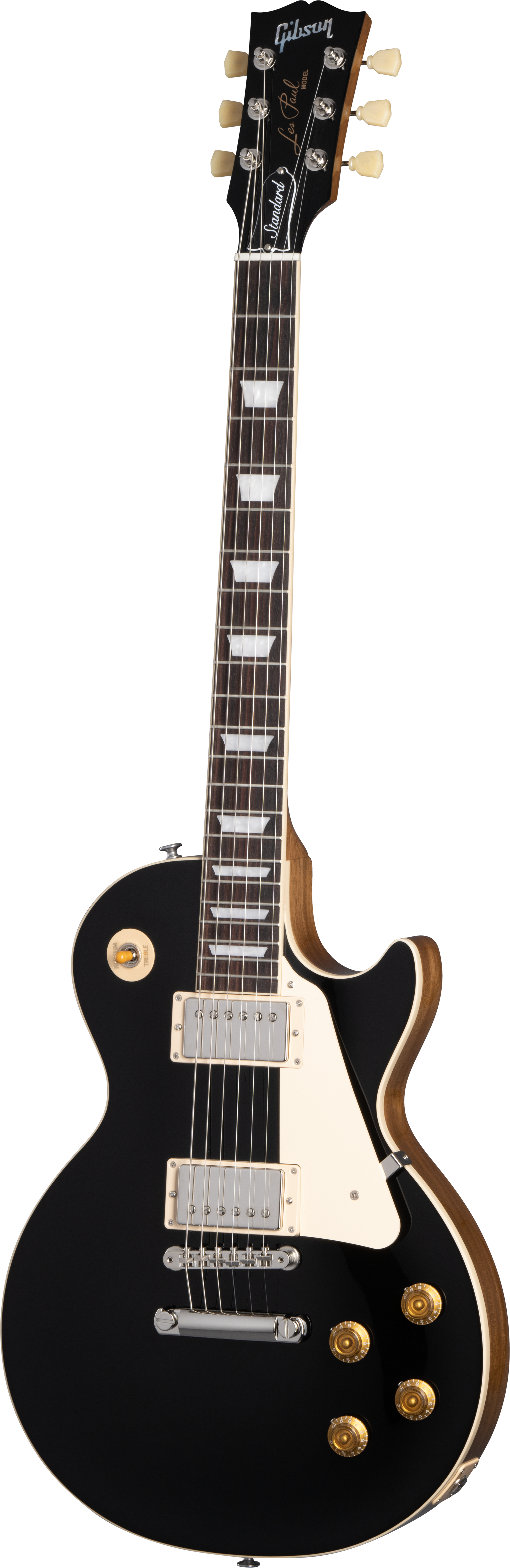 Full frontal of Gibson Les Paul Standard 50s Plain Top Ebony Top.
