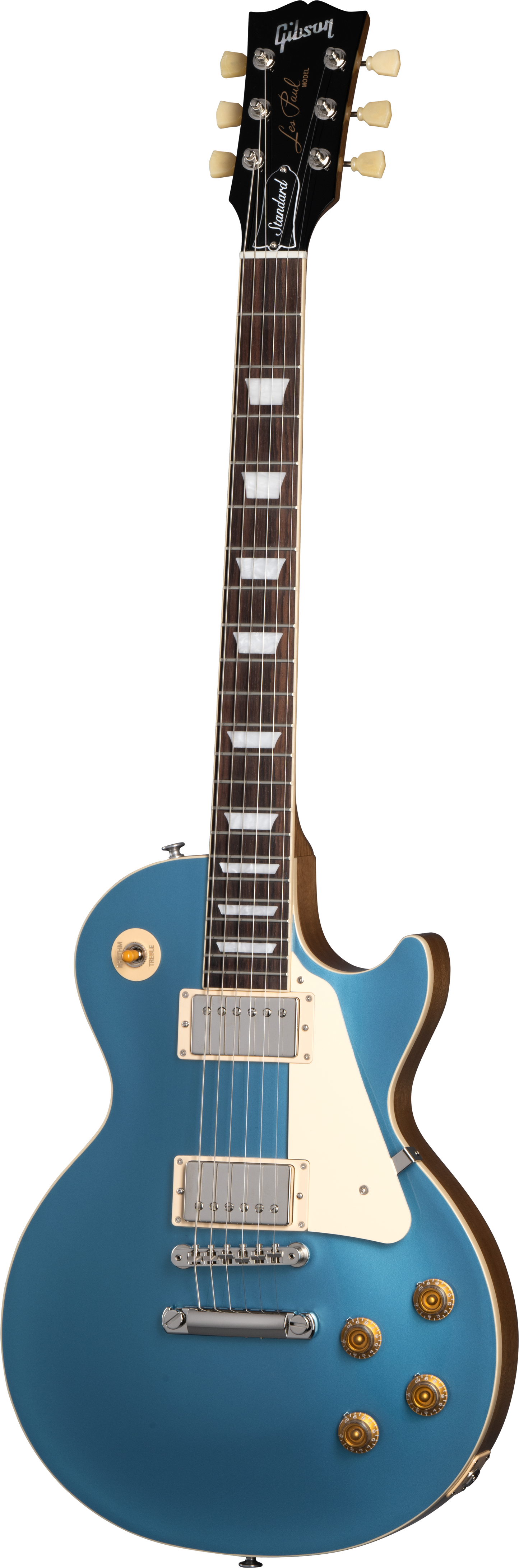 Full frontal of Gibson Les Paul Standard 50s Plain Top Pelham Blue Top.