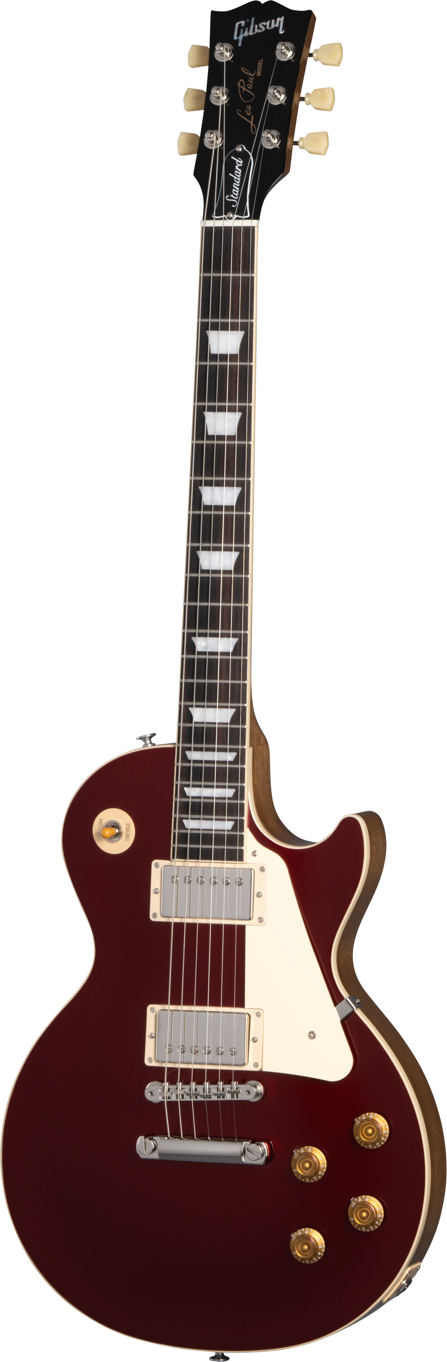 Full frontal of Gibson Les Paul Standard 50s Plain Top Sparkling Burgundy Top.