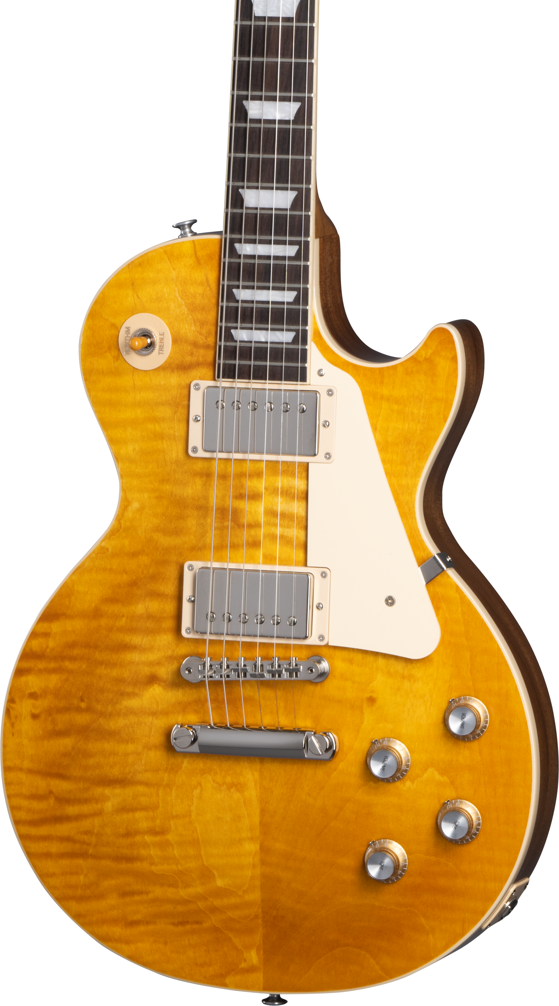 Front of Gibson Les Paul Standard 60s Figured Top Honey Amber.