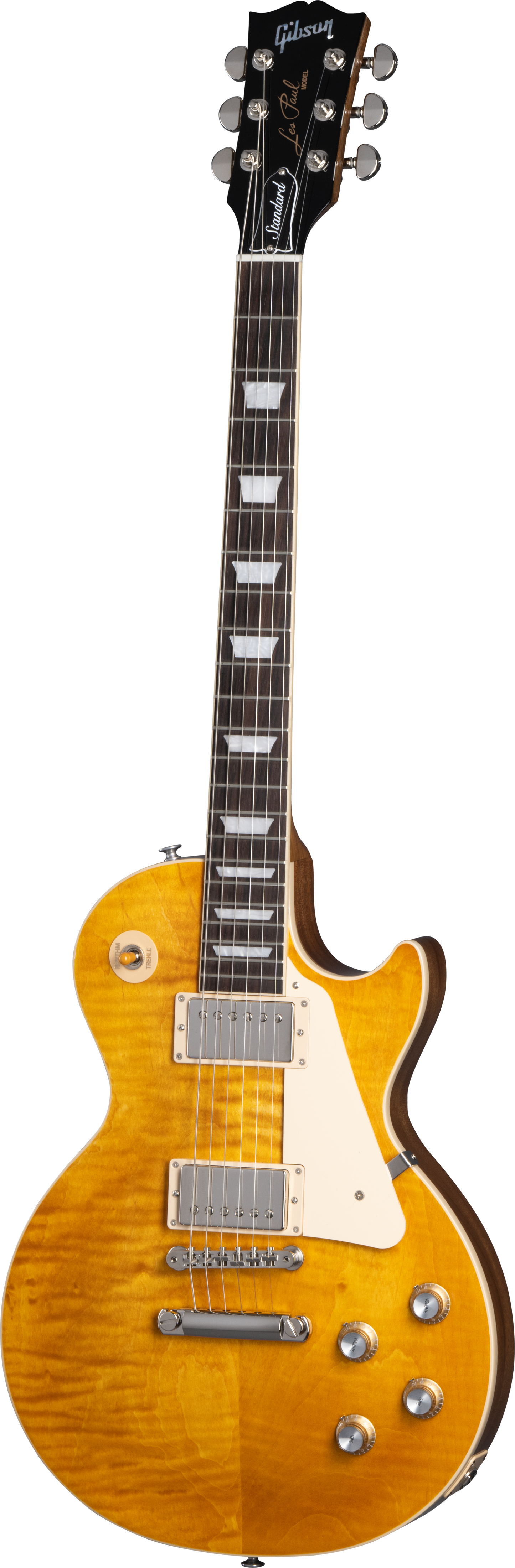 Full frontal of Gibson Les Paul Standard 60s Figured Top Honey Amber.