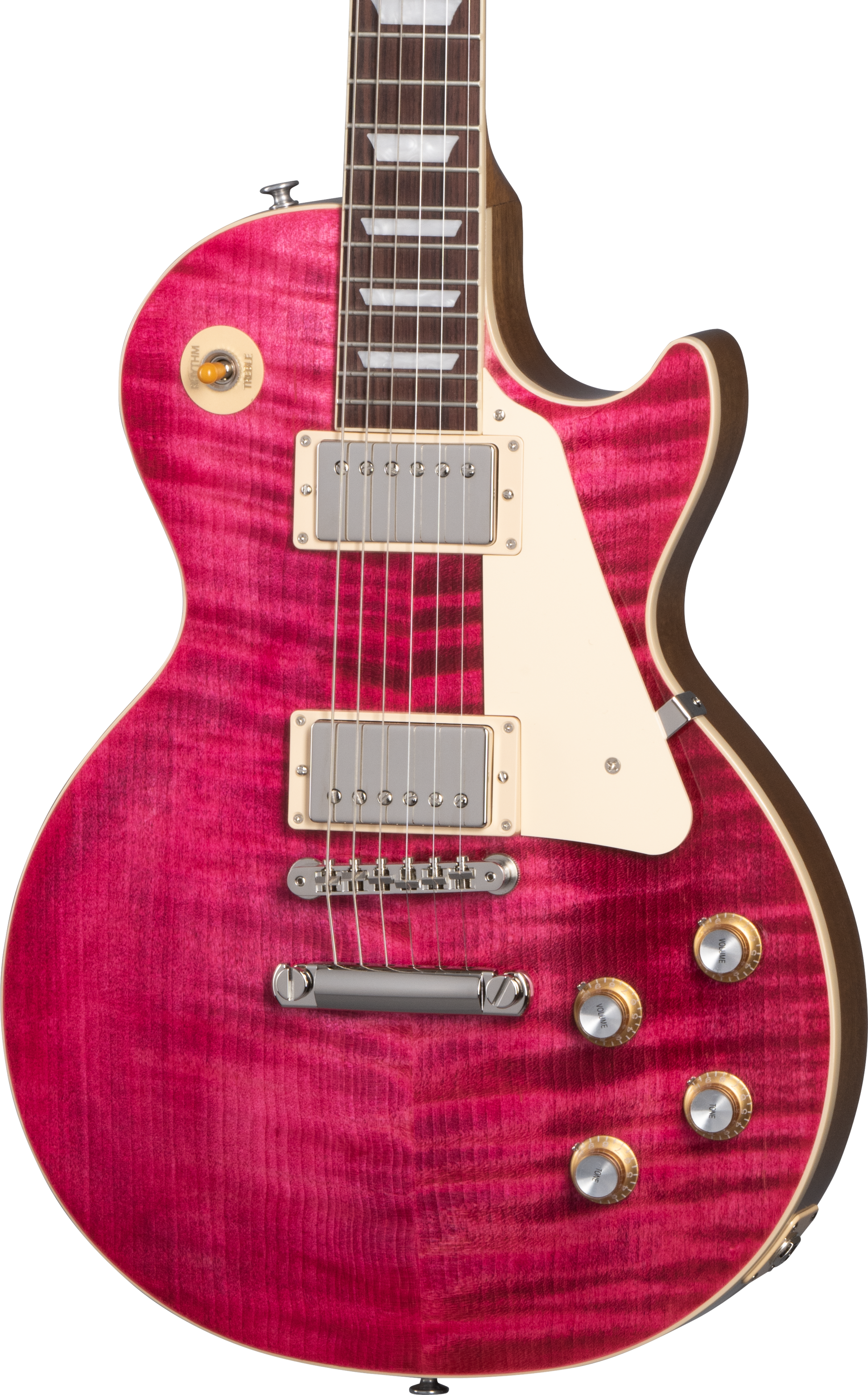 Front of Gibson Les Paul Standard 60s Figured Top Translucent Fuchsia.