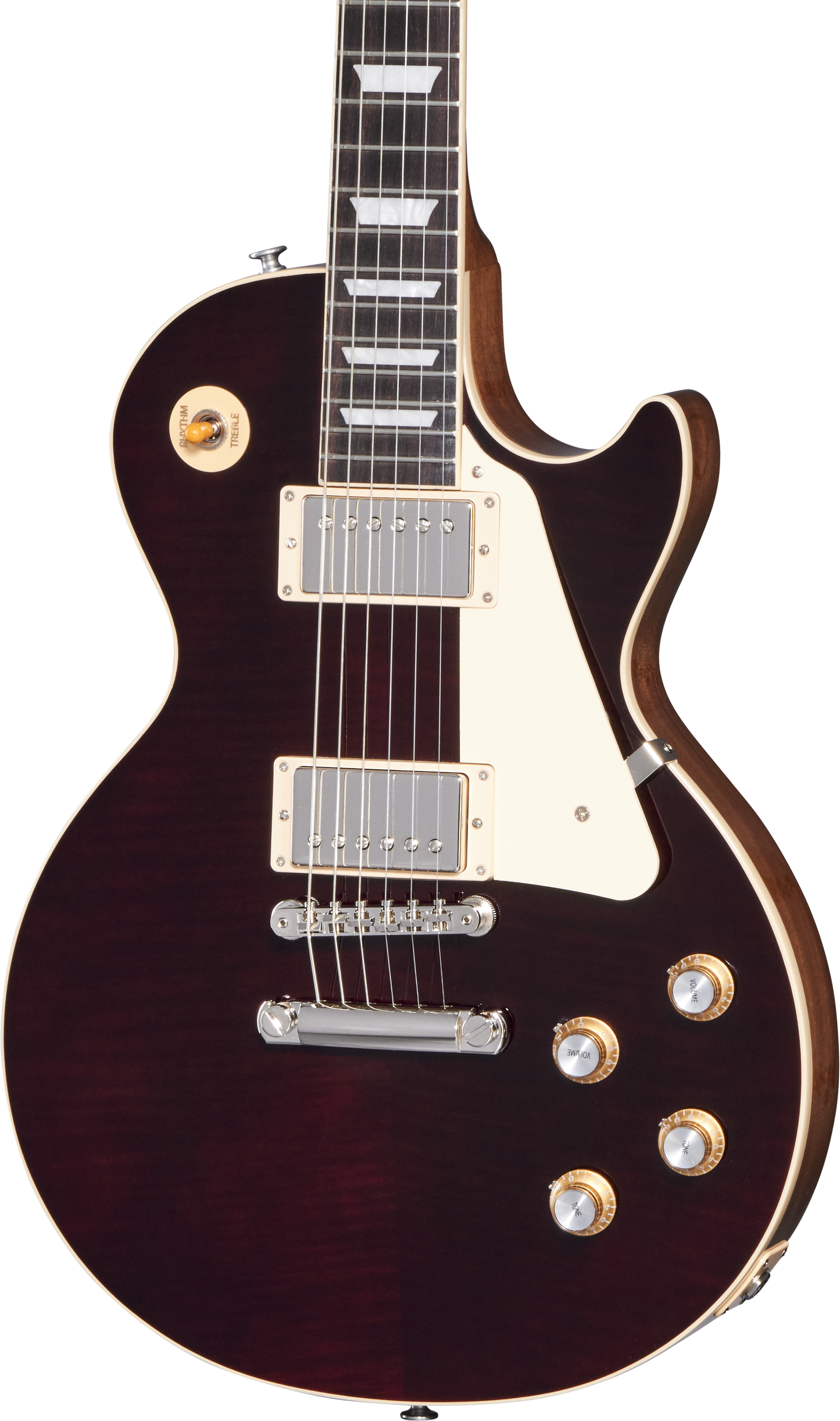 Front of Gibson Les Paul Standard 60s Figured Top Translucent Oxblood.
