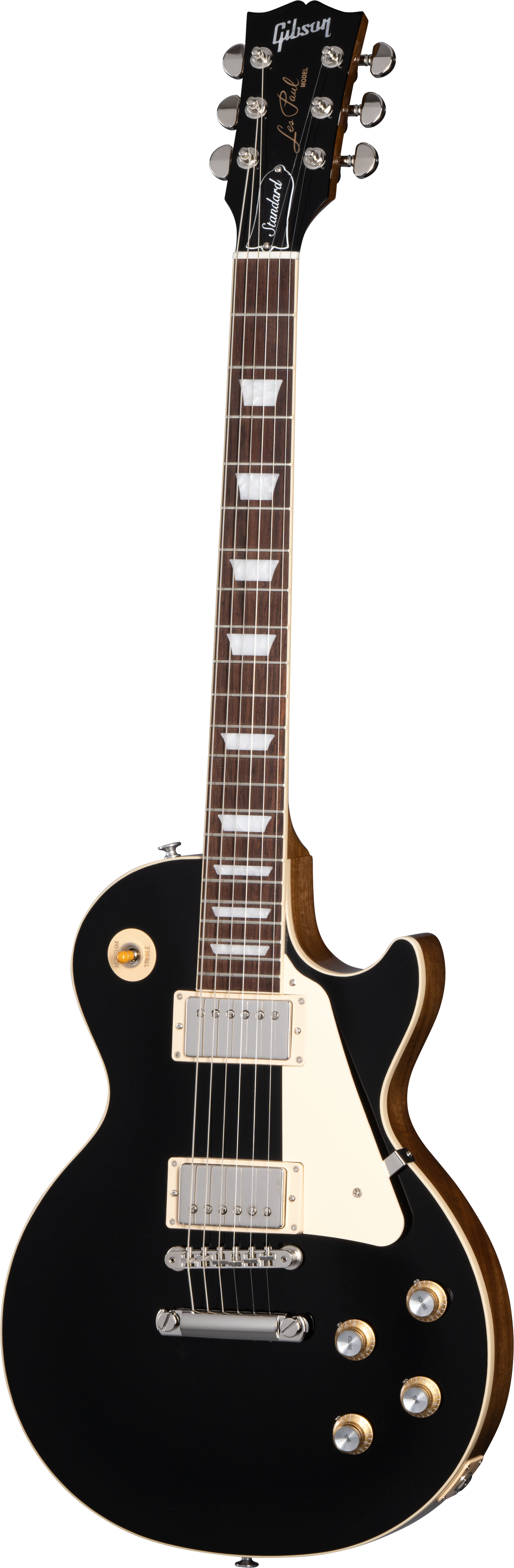 Full frontal of Gibson Les Paul Standard 60s Plain Top Ebony Top.
