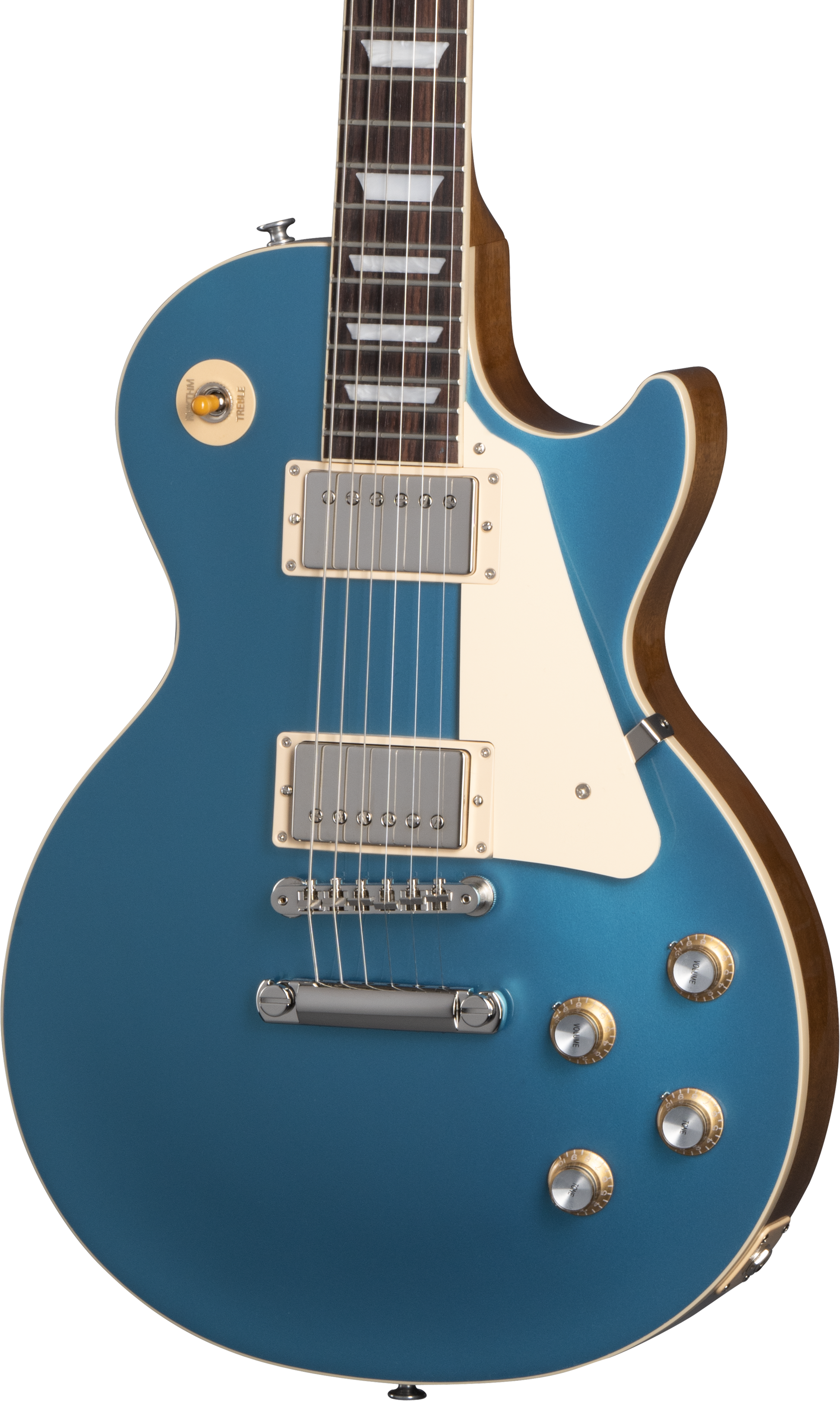 Front of Gibson Les Paul Standard 60s Plain Top Pelham Blue Top