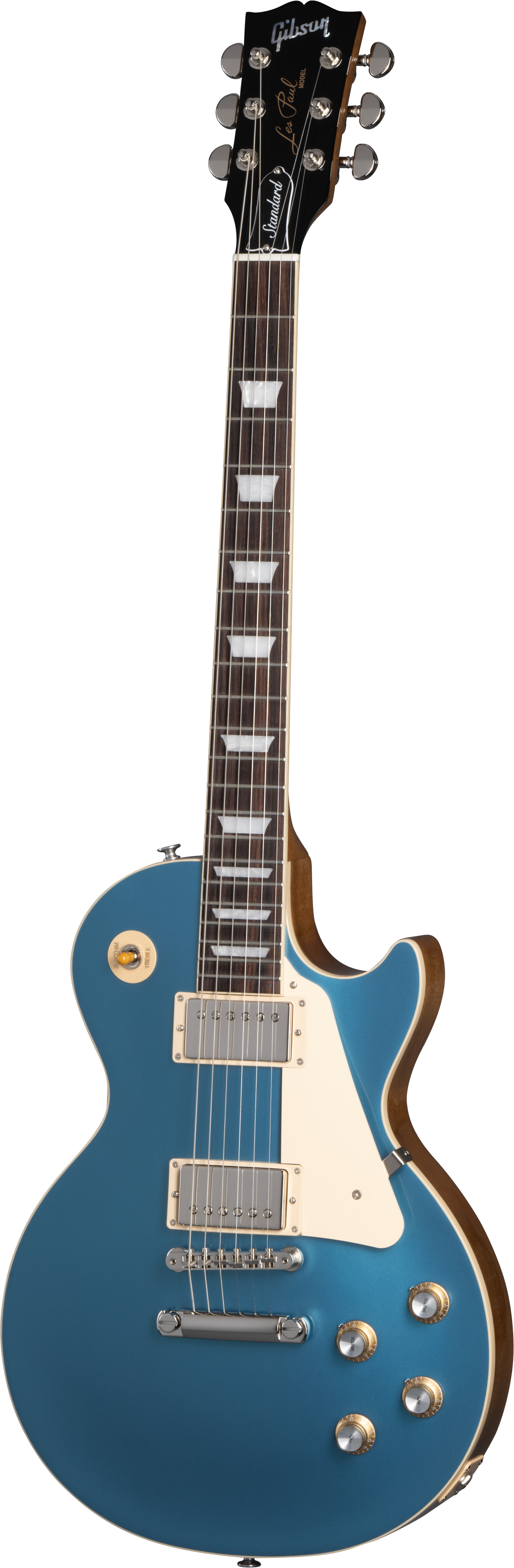 Full frontal of Gibson Les Paul Standard 60s Plain Top Pelham Blue Top.
