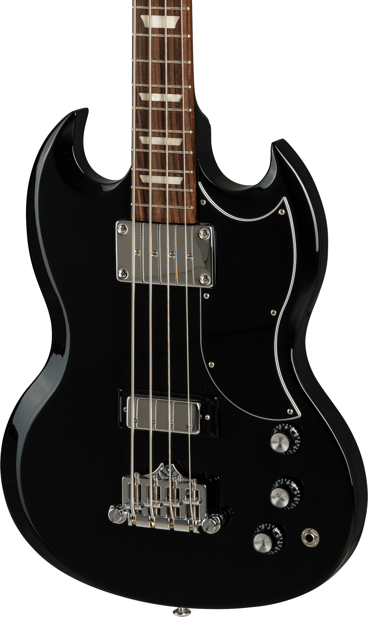 Front of Gibson SG Standard Bass Ebony.