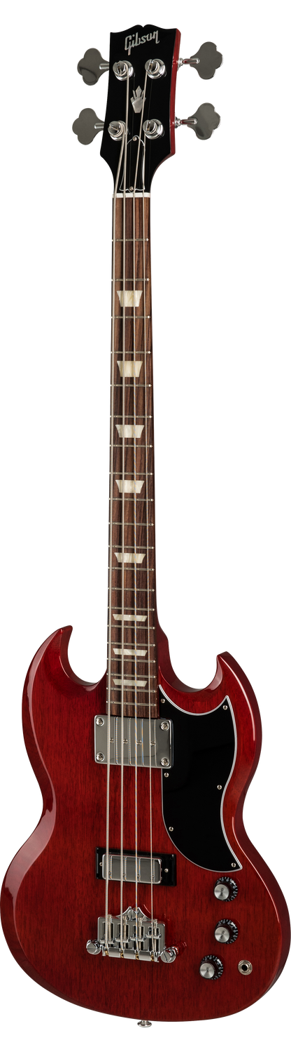 Full frontal of Gibson SG Standard Bass Heritage Cherry.