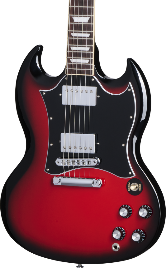 Front of Gibson SG Standard Cardinal Red Burst.