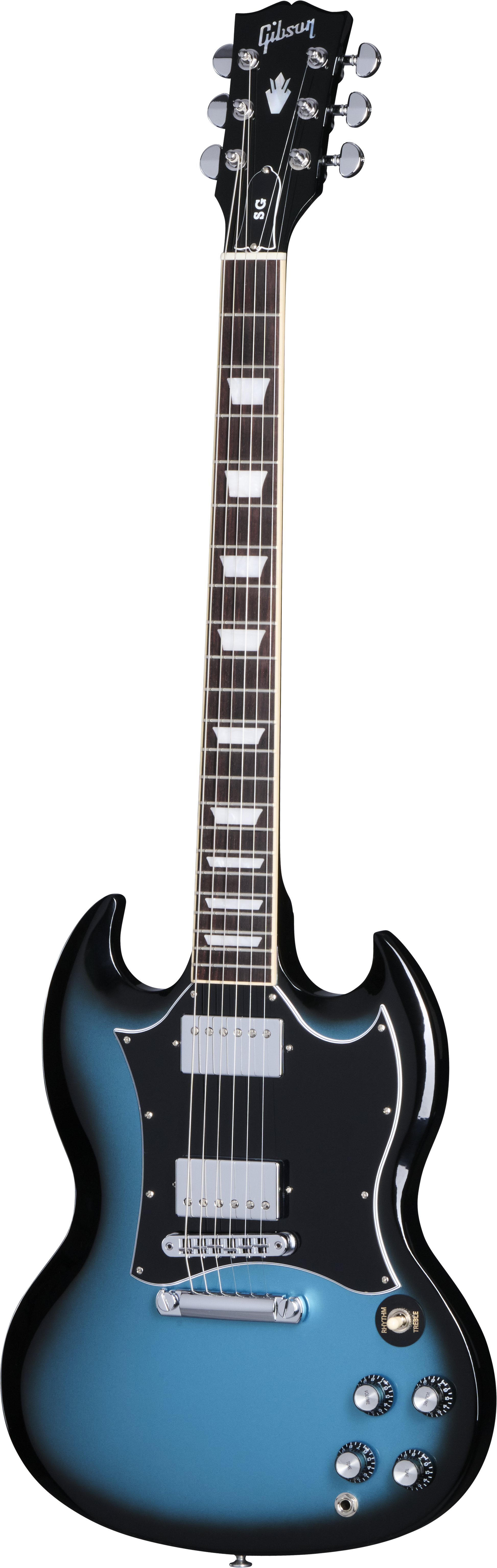 Full frontal of Gibson SG Standard Pelham Blue Burst.