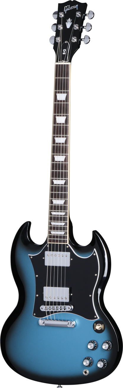 Full frontal of Gibson SG Standard Pelham Blue Burst.
