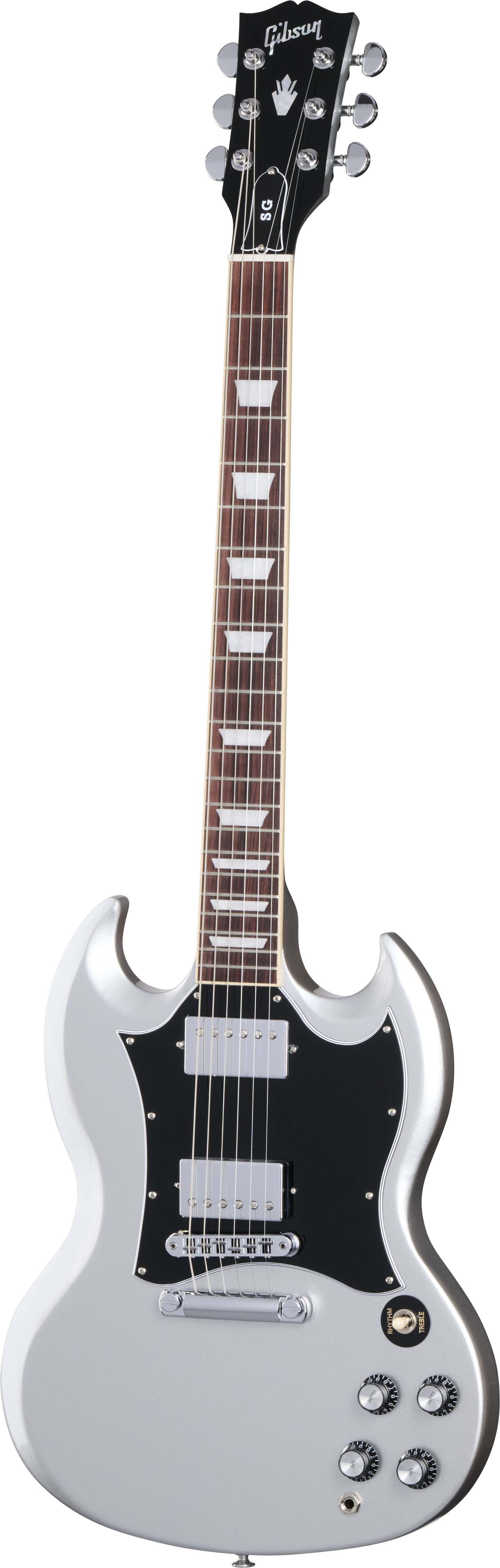 Full frontal of Gibson SG Standard Silver Mist.