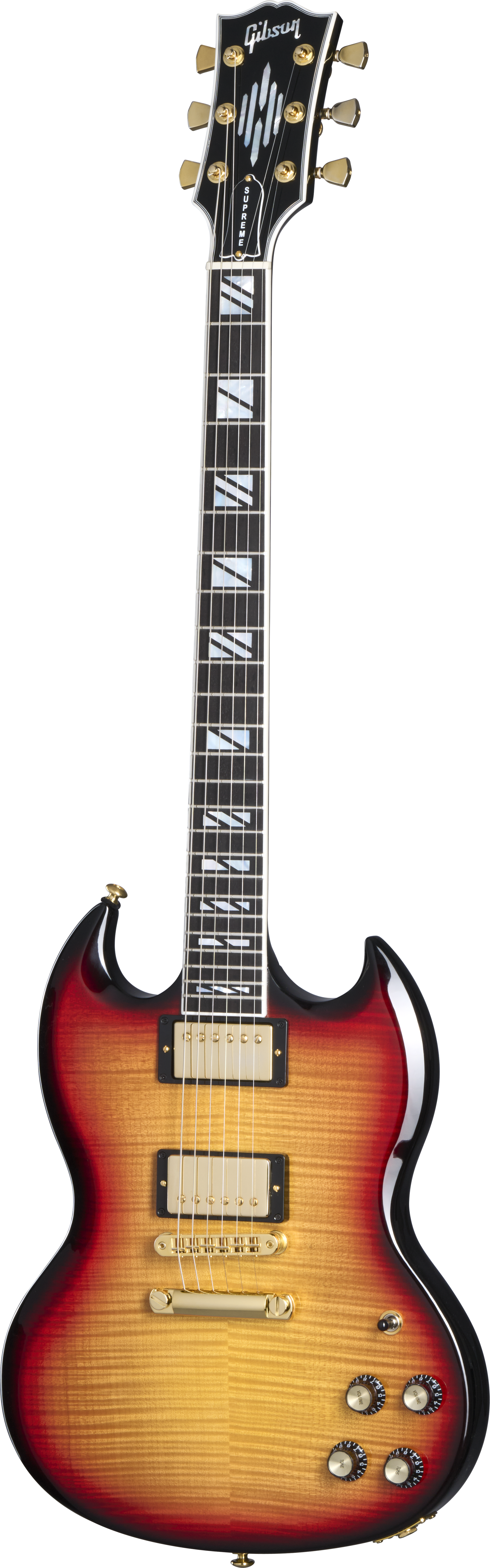 Full frontal of Gibson SG Supreme Fireburst.