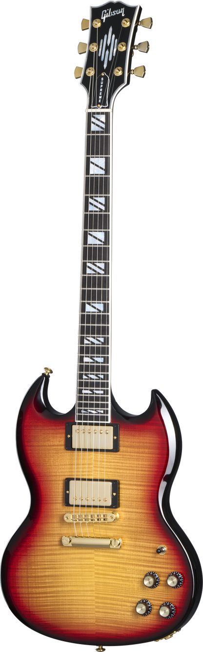 Full frontal of Gibson SG Supreme Fireburst.