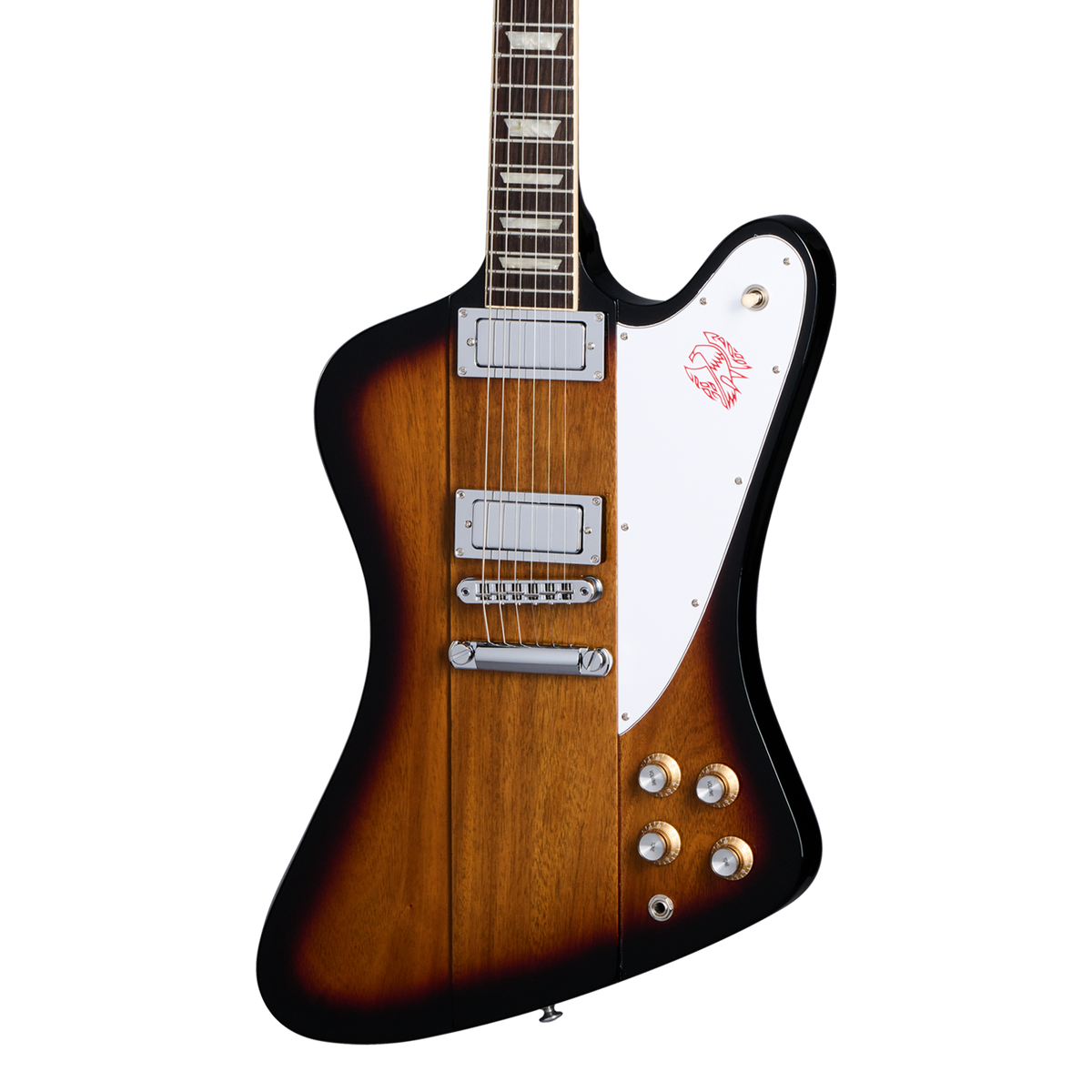 Front of Gibson USA Firebird Platypus Tobacco Sunburst.