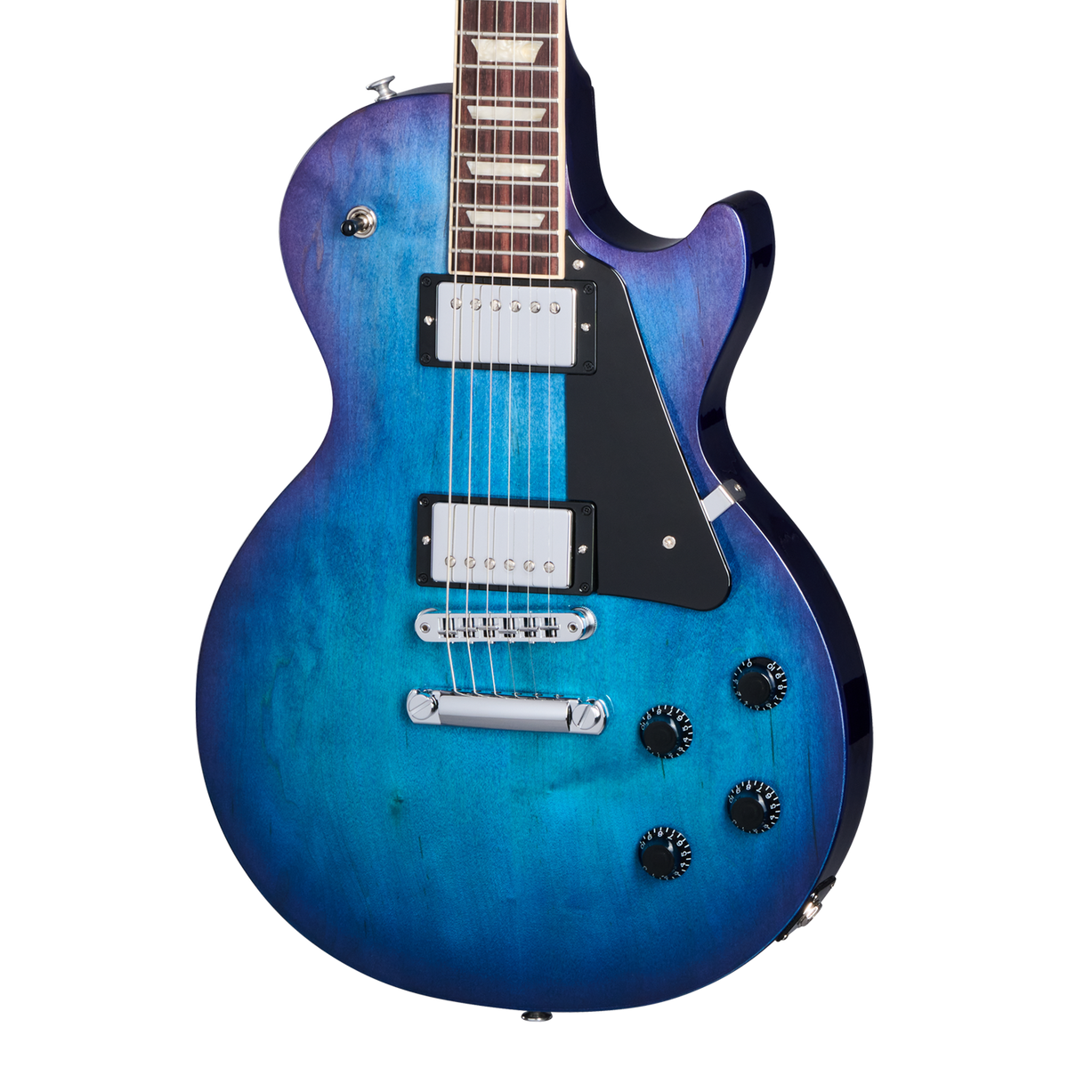 Front of Gibson USA Les Paul Studio Blueberry Burst.
