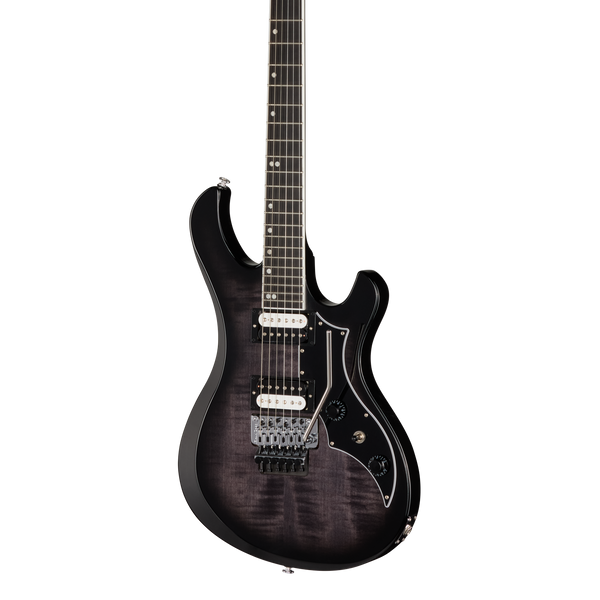 Front of Gibson Victory Floyd Rose Translucent Ebony Burst.