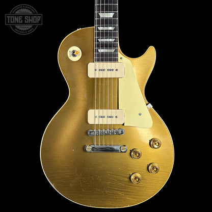 Front of Gibson Custom Dealer Select 1956 Les Paul Chambered Goldtop Aged 64470.