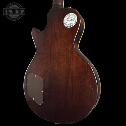 Back right angle of Gibson Custom Dealer Select 1956 Les Paul Chambered Goldtop Aged 64470 body.