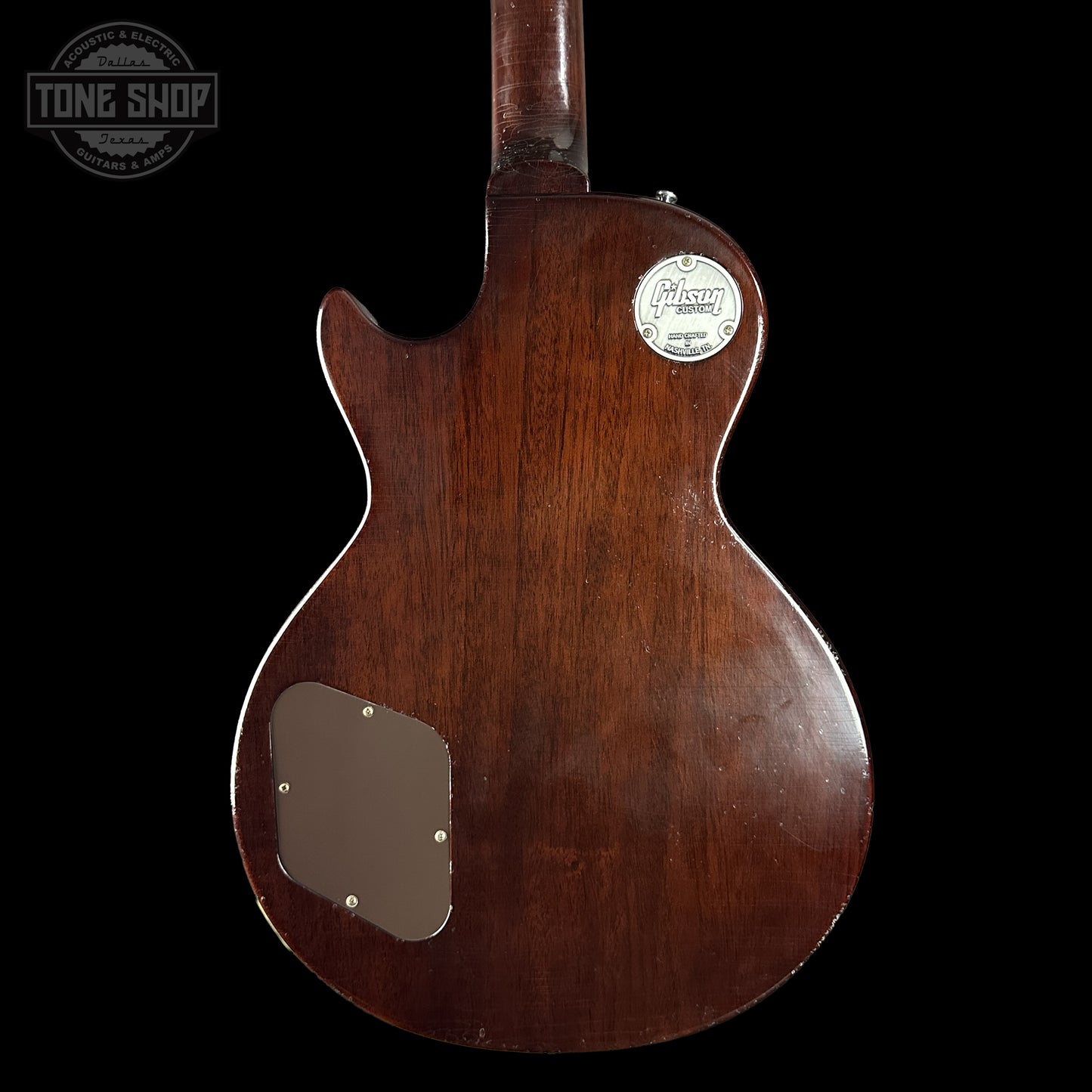 Back of Gibson Custom Dealer Select 1956 Les Paul Chambered Goldtop Aged 64470 body.