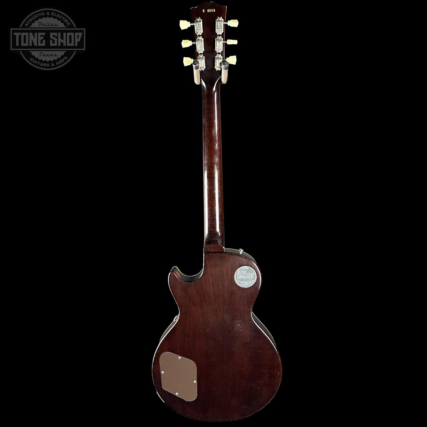 Back of Gibson Custom Dealer Select 1956 Les Paul Chambered Goldtop Aged 64498.