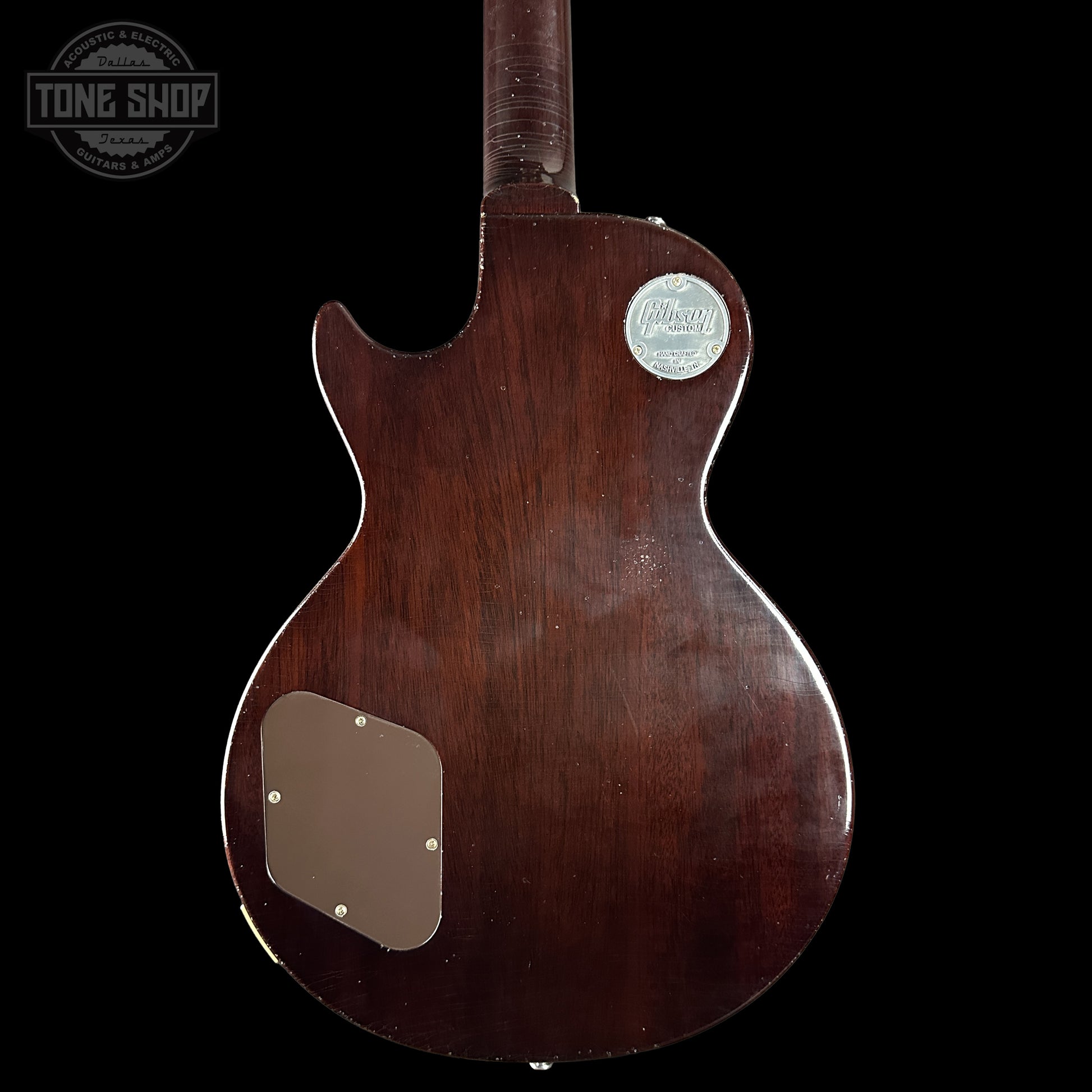 Back of Gibson Custom Dealer Select 1956 Les Paul Chambered Goldtop Aged 64498 body.