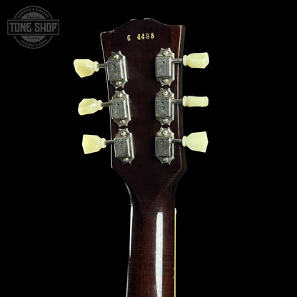 Back of Gibson Custom Dealer Select 1956 Les Paul Chambered Goldtop Aged 64498 headstock.