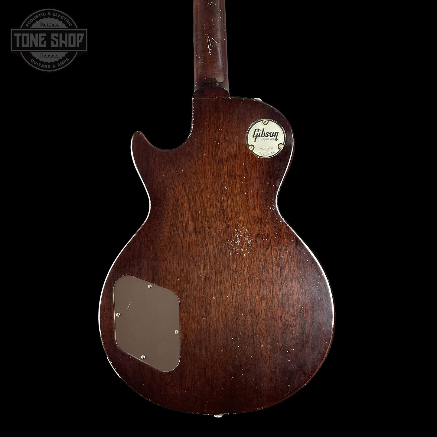 Back of Gibson Custom Dealer Select 1956 Les Paul Chambered Goldtop Aged 65025 body.