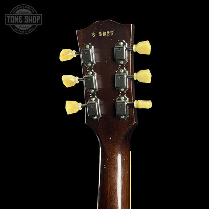 Back of Gibson Custom Dealer Select 1956 Les Paul Chambered Goldtop Aged 65025 headstock.