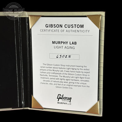 Certificate of Authenticity for Gibson Custom Dealer Select 1956 Les Paul Chambered Goldtop Aged 65025.