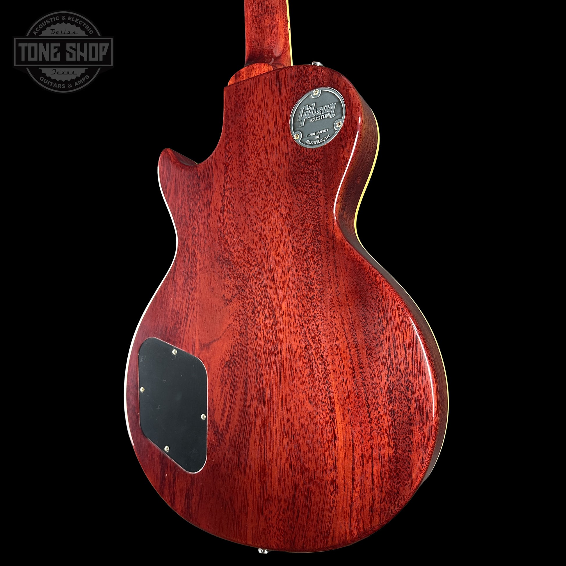 Back right angle of Gibson Custom Dealer Select 1958 Les Paul Chambered Golden Poppy VOS 84822 body.