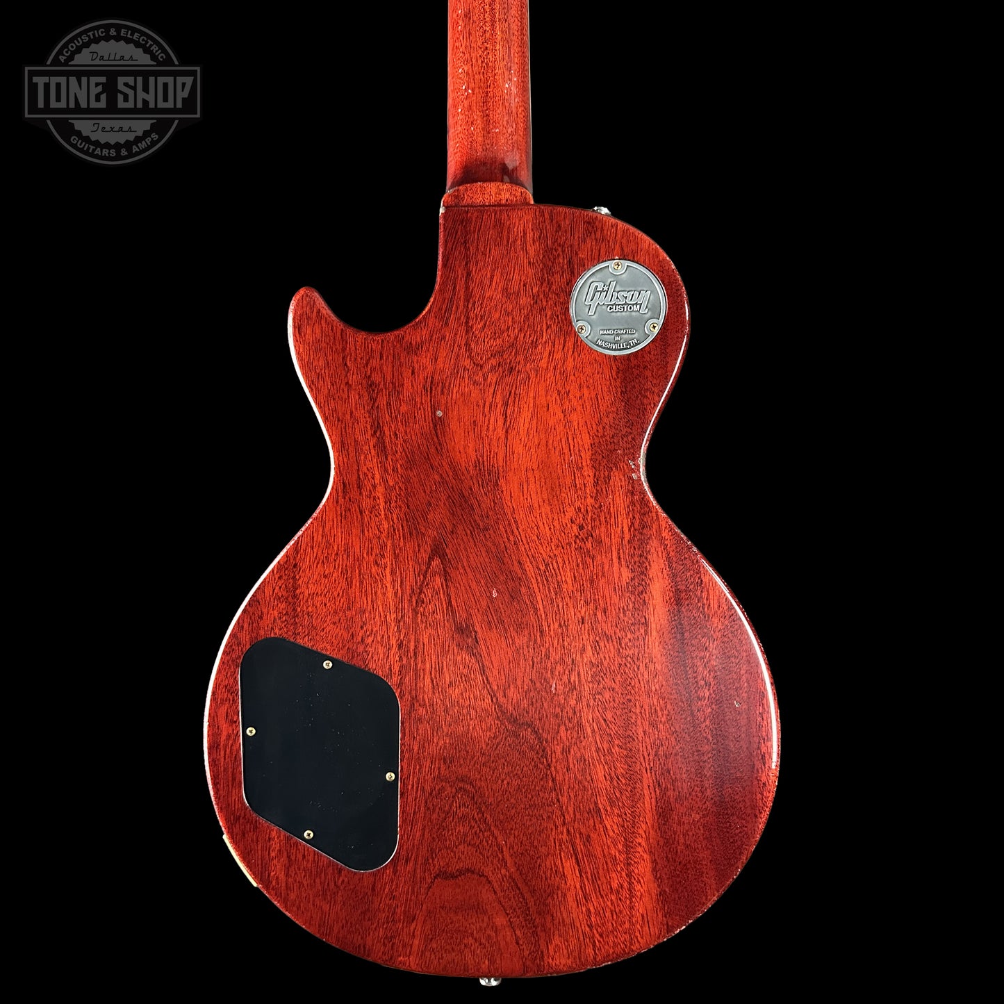 Back of Gibson Custom Dealer Select 1959 Les Paul Chambered Lemon Burst Light Aged 941685 body.