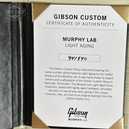 Certificate of Authenticity for Gibson Custom Dealer Select 1959 Les Paul Chambered Lemon Burst Light Aged 941840.