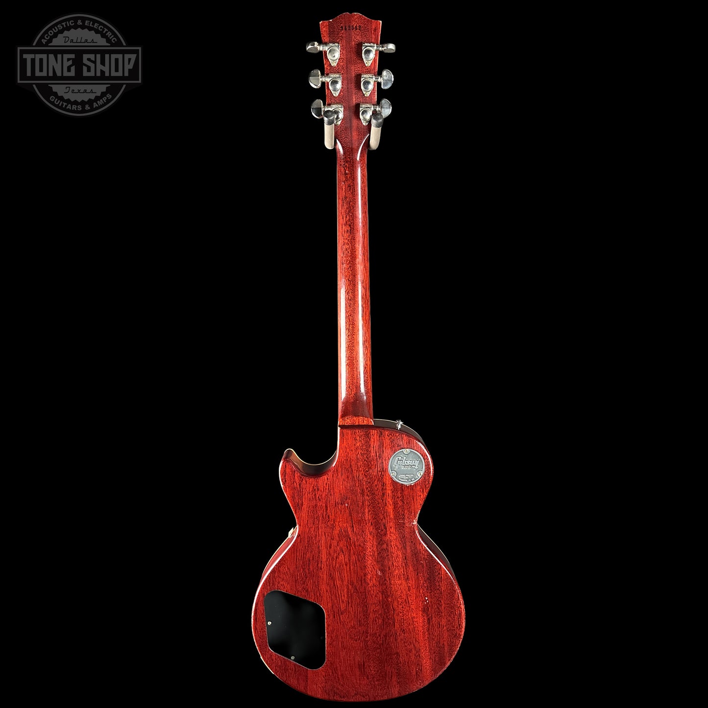 Back of Gibson Custom Dealer Select 1959 Les Paul Chambered Lemon Burst Light Aged 942369.