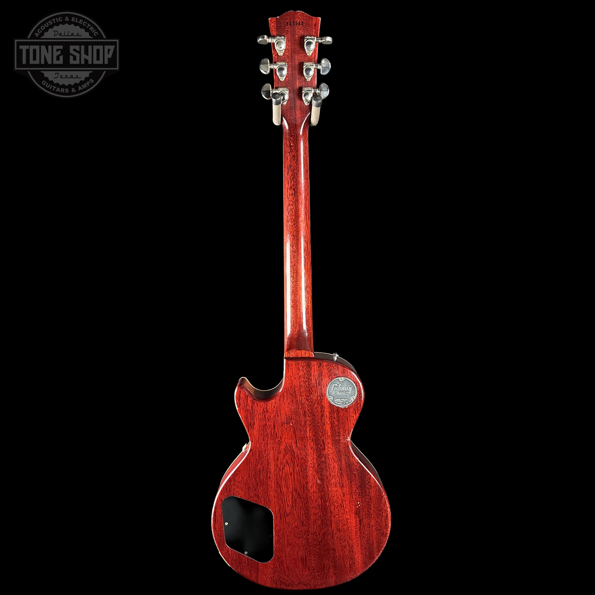 Back of Gibson Custom Dealer Select 1959 Les Paul Chambered Lemon Burst Light Aged 942369.