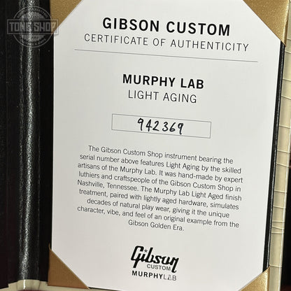 Certificate of Authenticity for Gibson Custom Dealer Select 1959 Les Paul Chambered Lemon Burst Light Aged 942369.