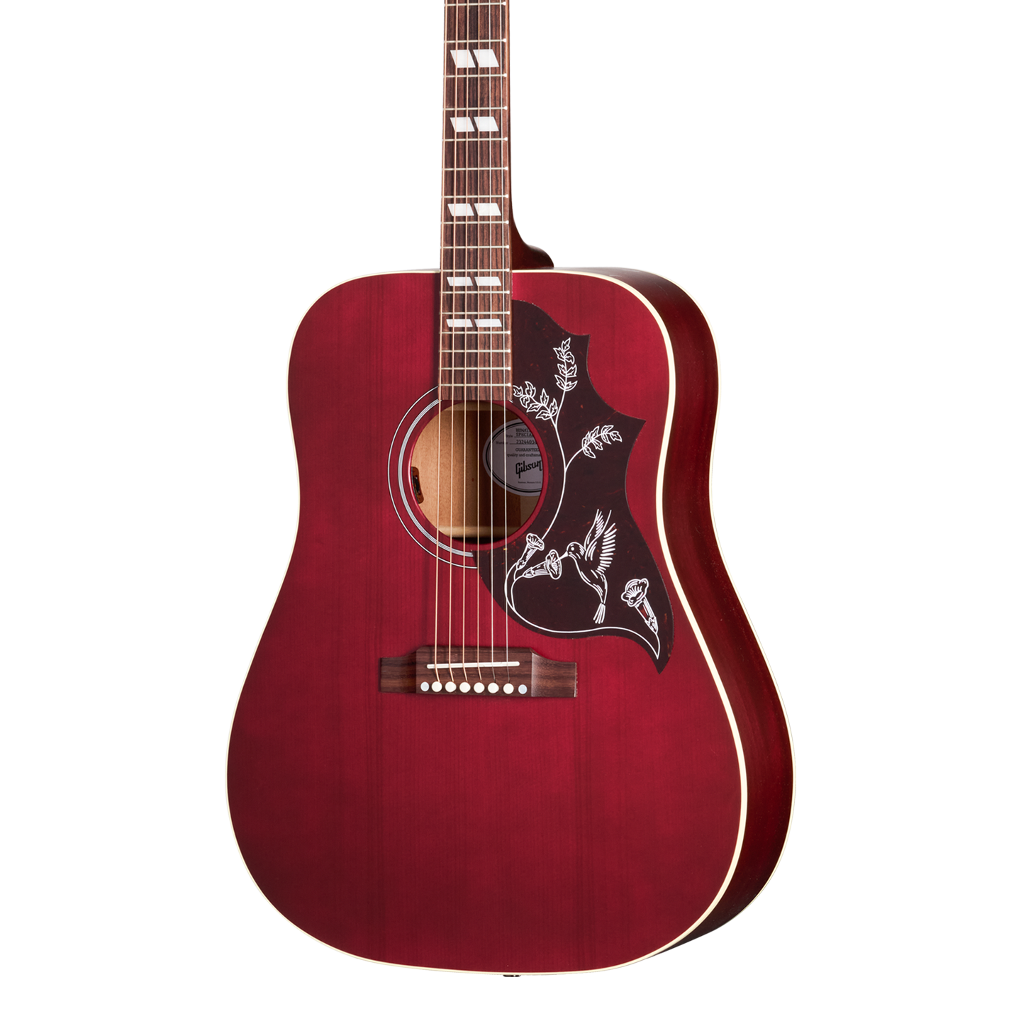 Front of Gibson Hummingbird Special Satin Wine Red.
