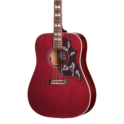 Front of Gibson Hummingbird Special Satin Wine Red.