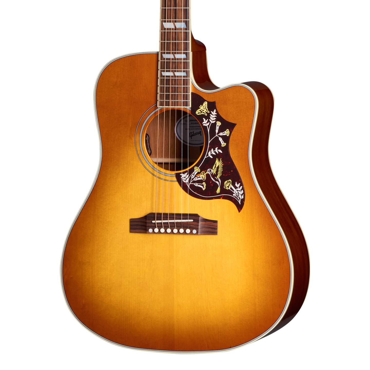 Front of Gibson Hummingbird Standard EC Heritage Cherry Sunburst.