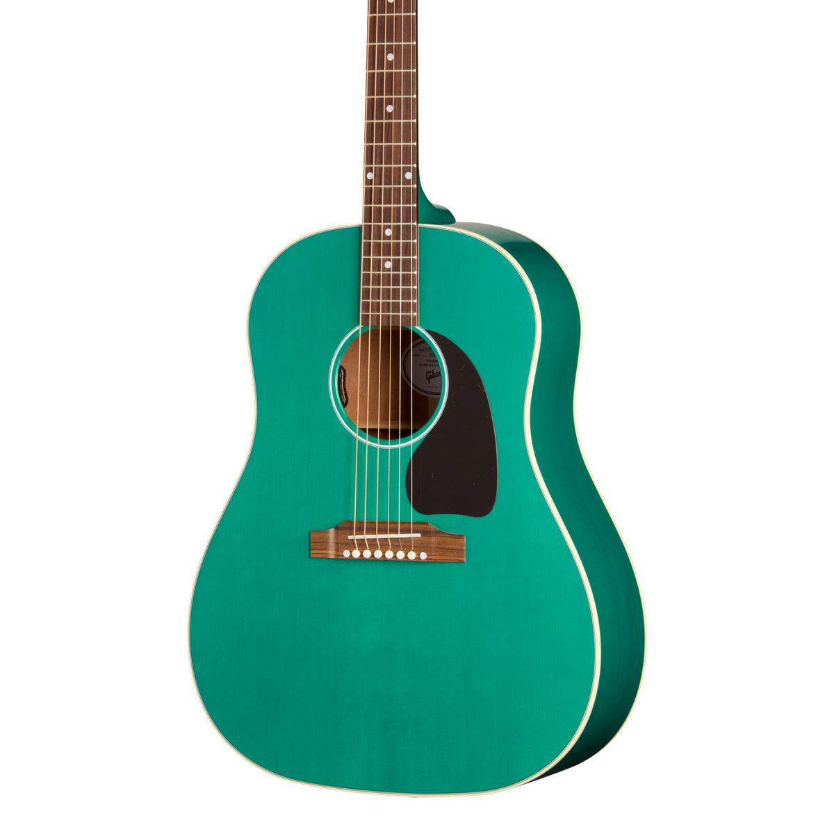 Front of Gibson J 45 Standard Translucent Teal.
