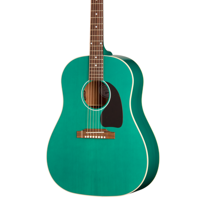 Front of Gibson J 45 Standard Translucent Teal.