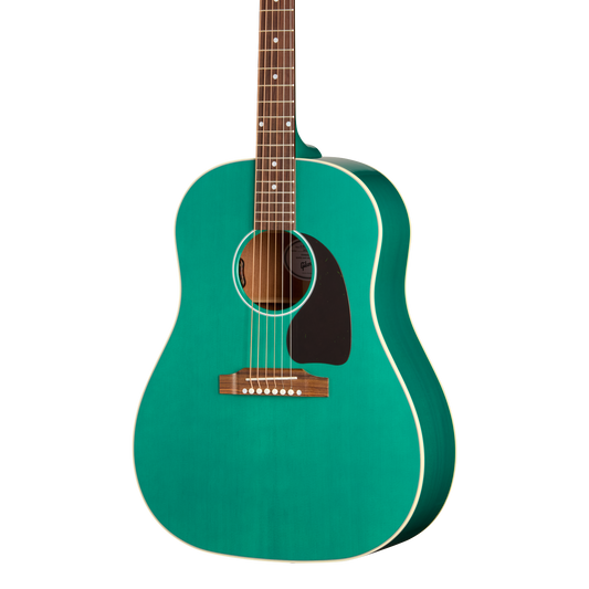 Front of Gibson J 45 Standard Translucent Teal.