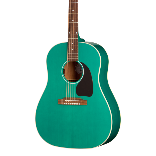 Front of Gibson J 45 Standard Translucent Teal.